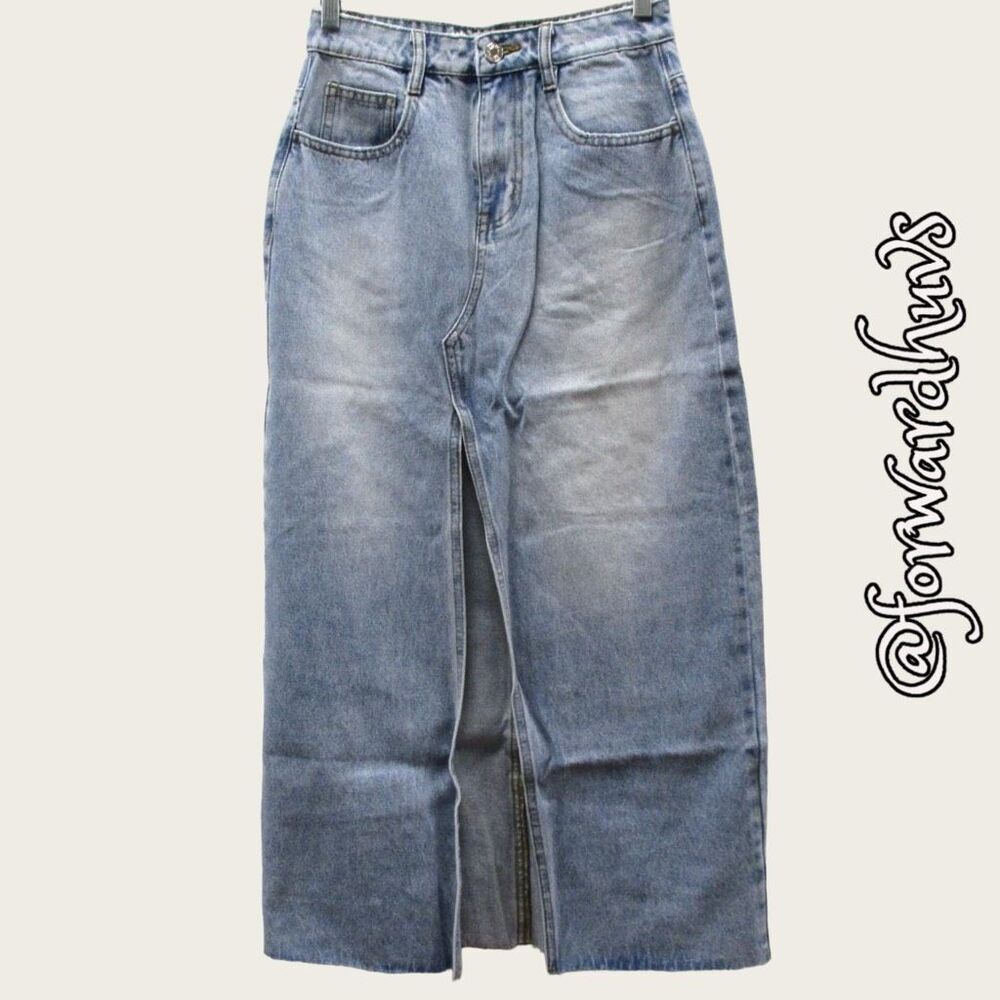 Parke Button Down Medium Wash Midi Maxi Denim Skirt Size XS